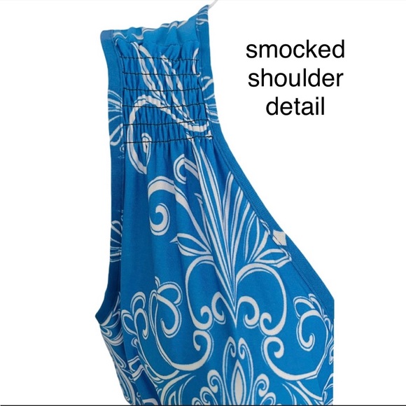 Summer NWT Dress Sleeveless Surplice Smock Waist Sleeveless Maxi Blue White S - Picture 2 of 10